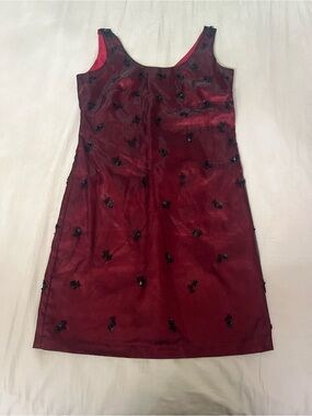 Older Zara Burgundy Sleeveless Mini Dress with Black Bead Embellishments